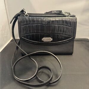 Brighton black croc-embossed leather organizer crossbody photo on back small